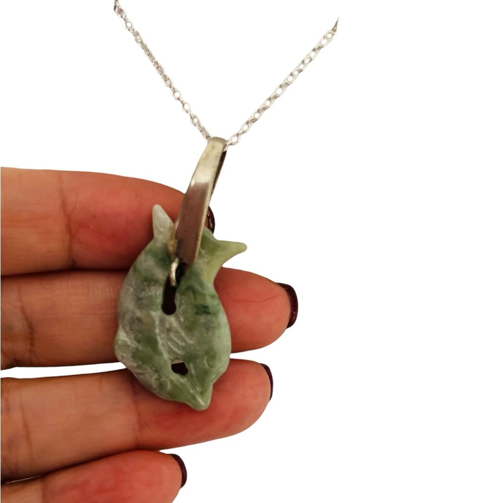 Jade Fish silver Pendant Necklace